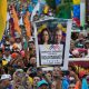 Images of opposition leader Maria Corina Machado and presidential candidate Edmundo Gonzalez during a campaign rally in Maracaibo, Venezuela, on May 2, 2024.
